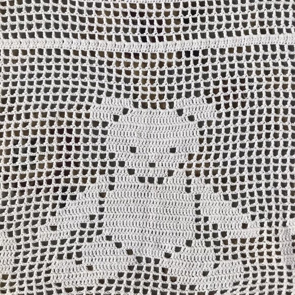 Vtg white filet crochet twin bedspread night prayer children nursery heirloom - Picture 4 of 7